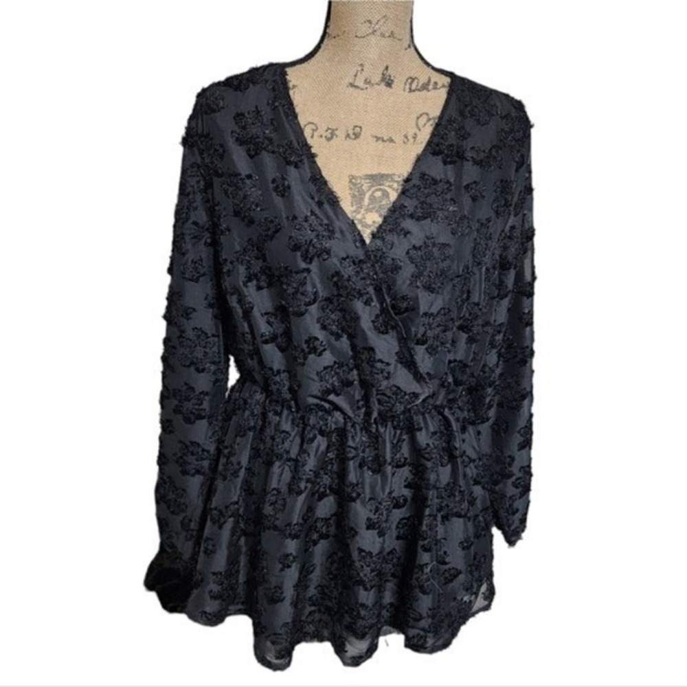 BloomChic Black Contempo Peplum Babydoll Shirt Plus Size 14 16 XL NEW